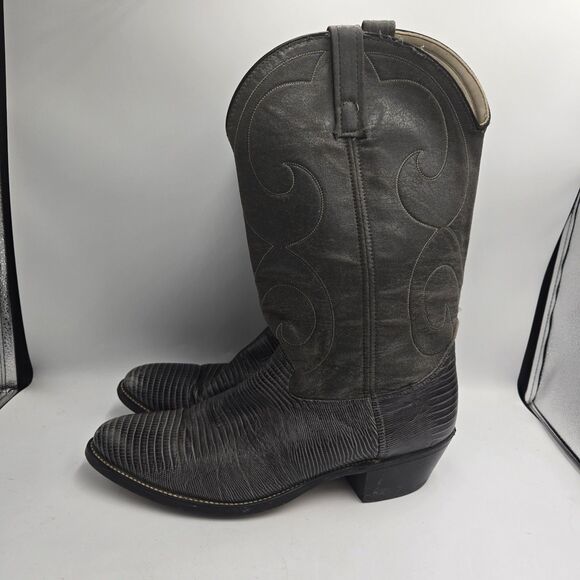 Vintage ACME Lizard Print Leather Cowboy Boots Mens Size 13 D Gray USA main image 7